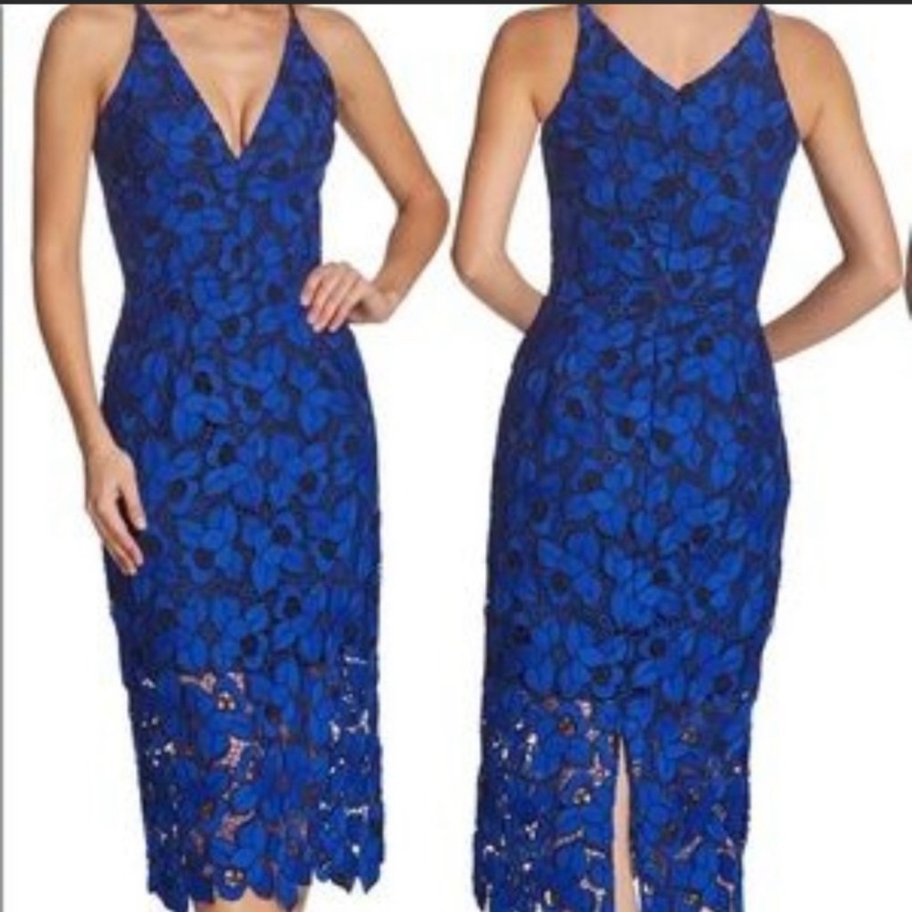 Dress The Population Aurora Midi Royal/Cobalt/Black Blue Dress Size XXL